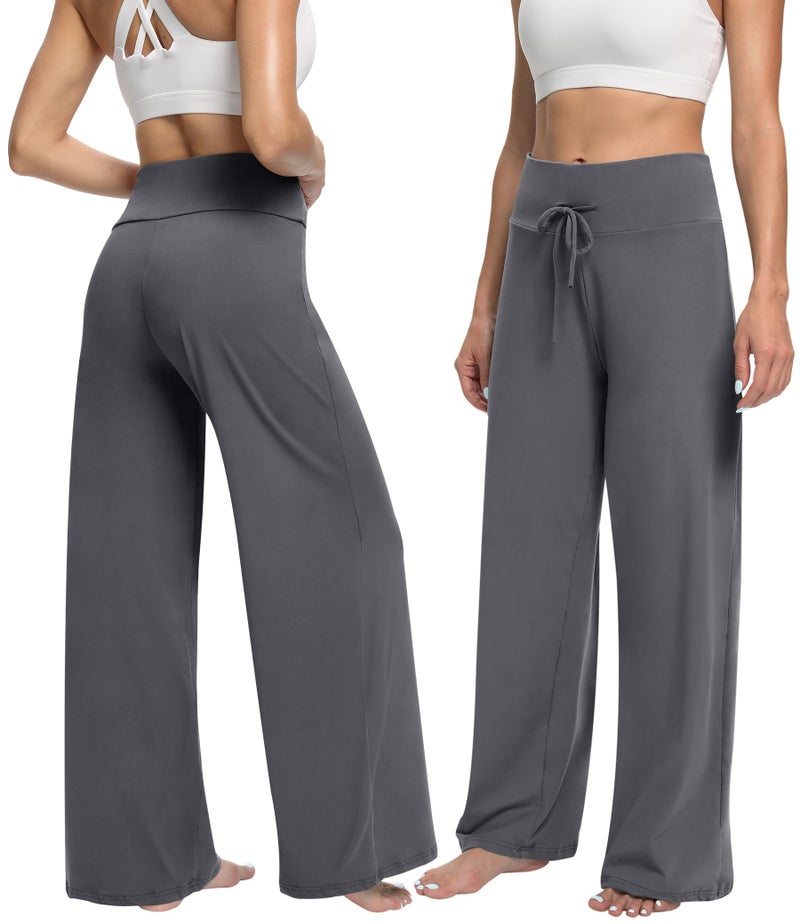 ZOOSIXX Soft Black Pajama Pants for Women, Wide Leg Comfy Casual Lounge Yoga Capri Pants 22'' / 30'' - Image 2